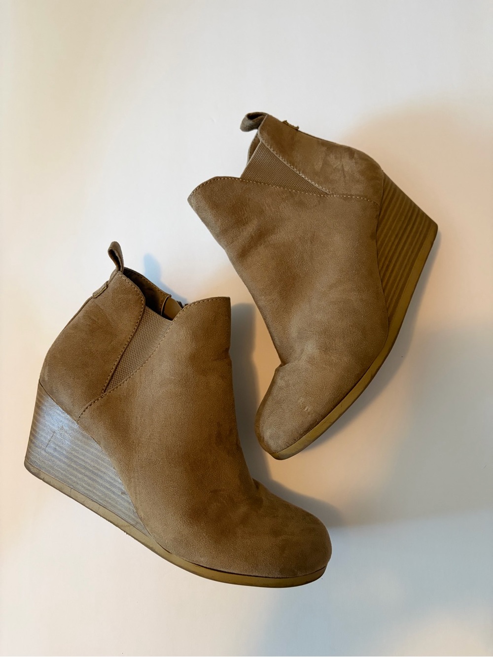 Time and Tru Tan Wedge Ankle Booties